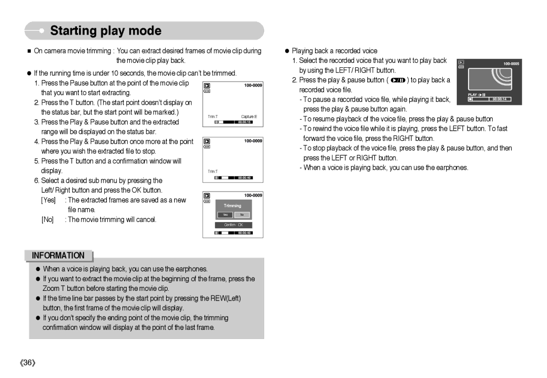 Samsung EC-I6ZZZBBA/GB, EC-I6ZZZSBB/FR, EC-I6ZZZBBB/FR, EC-I6ZZZSBA/FR, EC-I6ZZZBBA/FR, EC-I6ZZZBBB/DE manual Starting play mode 