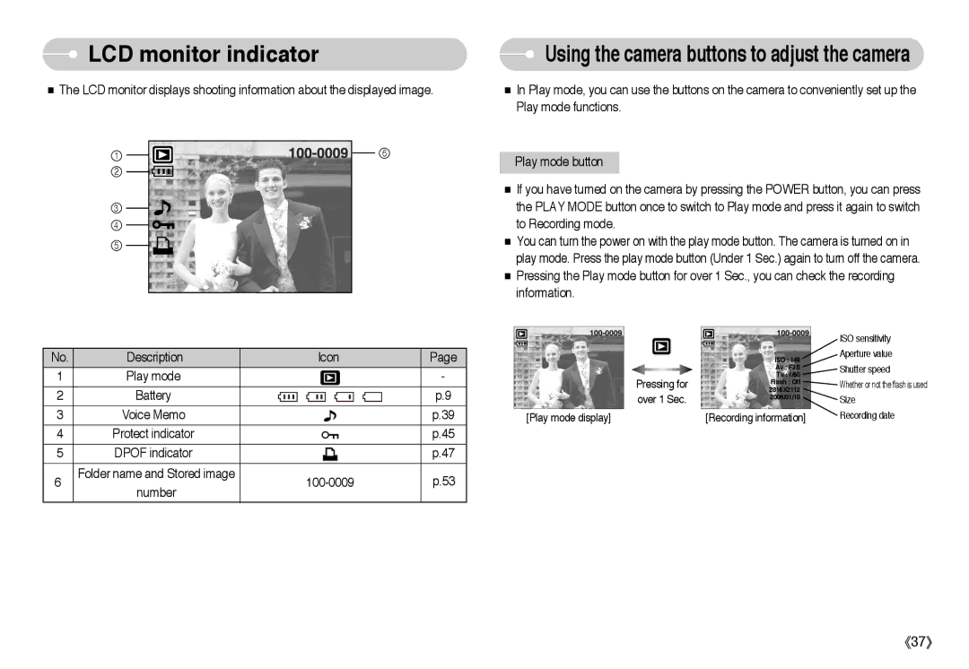 Samsung EC-I6ZZZSBB/DE, EC-I6ZZZSBB/FR, EC-I6ZZZBBB/FR, EC-I6ZZZSBA/FR manual Using the camera buttons to adjust the camera 