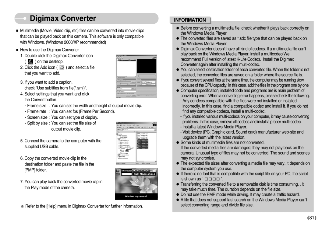 Samsung EC-I6ZZZSBA/DE, EC-I6ZZZSBB/FR, EC-I6ZZZBBB/FR, EC-I6ZZZSBA/FR, EC-I6ZZZBBA/FR, EC-I6ZZZBBB/DE manual Digimax Converter 