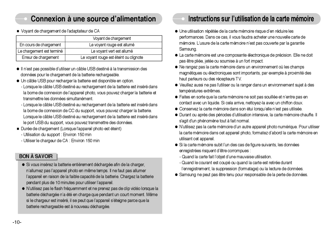 Samsung EC-I6ZZZBBA/FR, EC-I6ZZZSBB/FR, EC-I6ZZZBBB/FR, EC-I6ZZZSBA/FR Instructions sur l’utilisation de la carte mémoire 