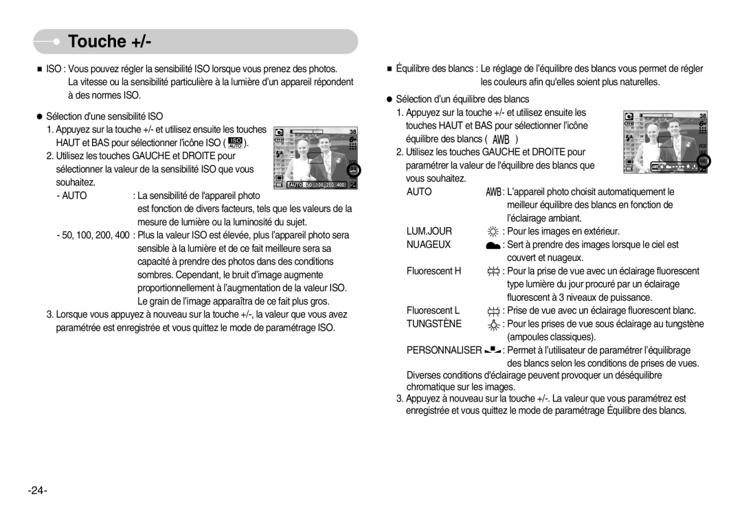 Samsung EC-I6ZZZBBB/FR, EC-I6ZZZSBB/FR, EC-I6ZZZSBA/FR, EC-I6ZZZBBA/FR Auto, Lum.Jour, Nuageux, Tungstène, Personnaliser 