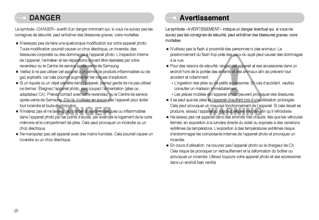 Samsung EC-I6ZZZBBA/FR, EC-I6ZZZSBB/FR, EC-I6ZZZBBB/FR, EC-I6ZZZSBA/FR manual Avertissement 