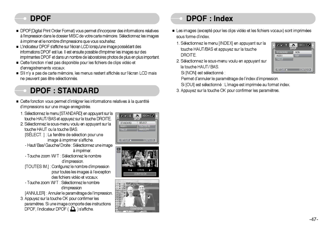 Samsung EC-I6ZZZSBB/FR, EC-I6ZZZBBB/FR, EC-I6ZZZSBA/FR, EC-I6ZZZBBA/FR manual Dpof Index 