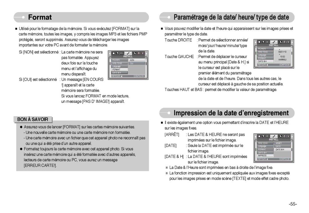 Samsung EC-I6ZZZSBB/FR, EC-I6ZZZBBB/FR, EC-I6ZZZSBA/FR, EC-I6ZZZBBA/FR Format, Si OUI est sélectionné Un message EN Cours 