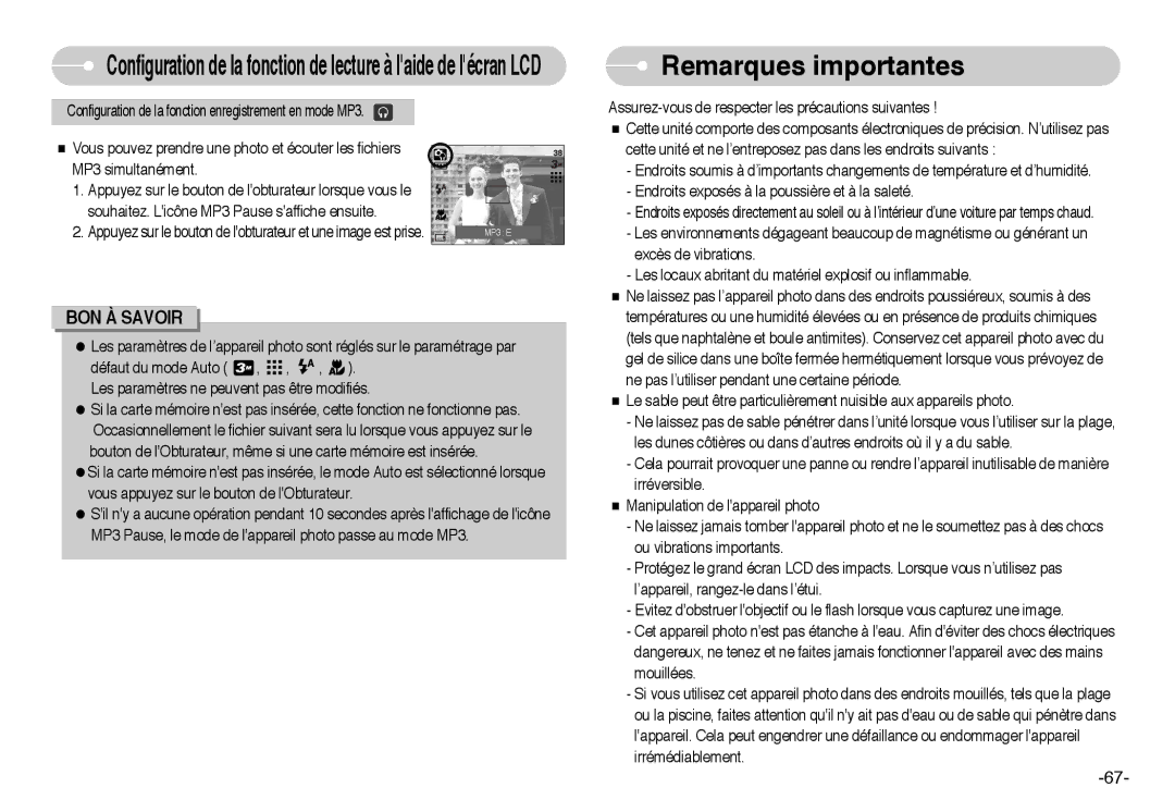 Samsung EC-I6ZZZSBB/FR, EC-I6ZZZBBB/FR, EC-I6ZZZSBA/FR, EC-I6ZZZBBA/FR manual Remarques importantes 