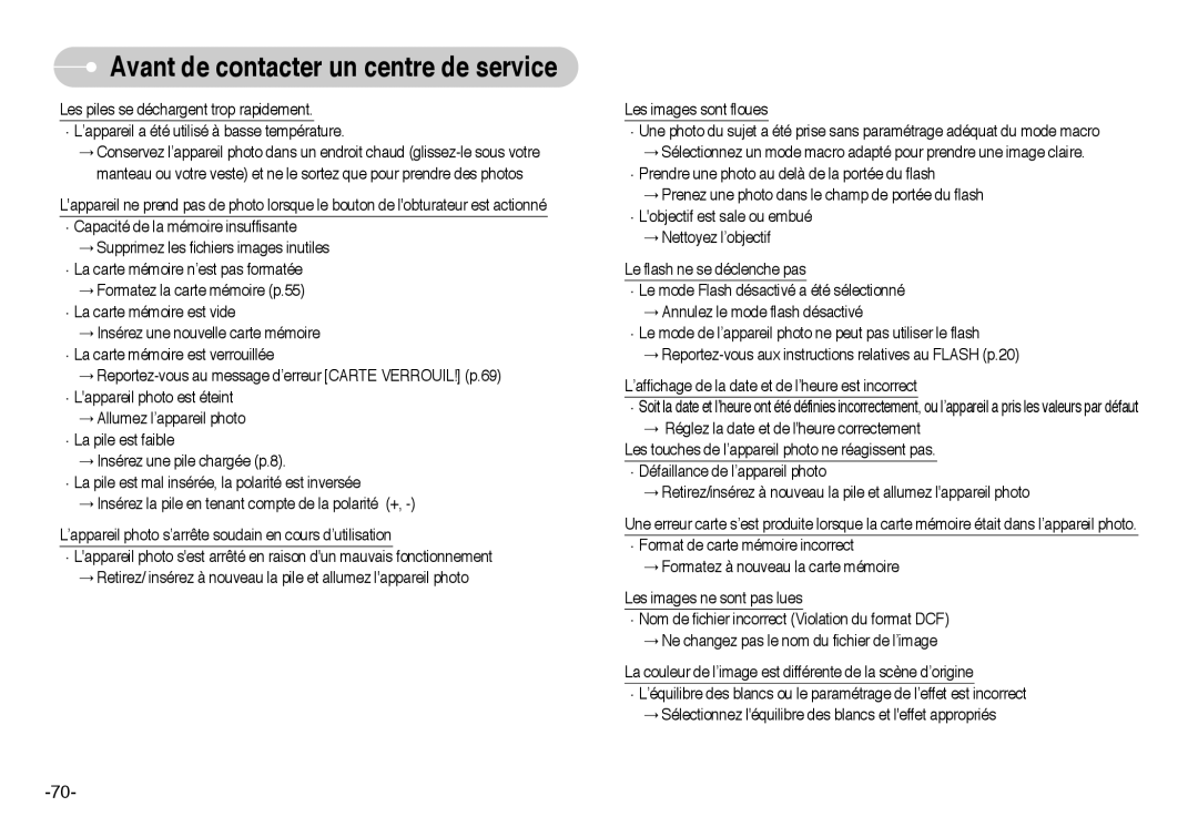 Samsung EC-I6ZZZBBA/FR, EC-I6ZZZSBB/FR, EC-I6ZZZBBB/FR, EC-I6ZZZSBA/FR manual Avant de contacter un centre de service 