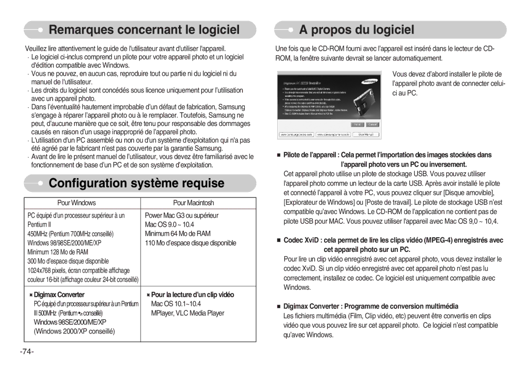 Samsung EC-I6ZZZBBA/FR, EC-I6ZZZSBB/FR Remarques concernant le logiciel, Configuration système requise, Propos du logiciel 