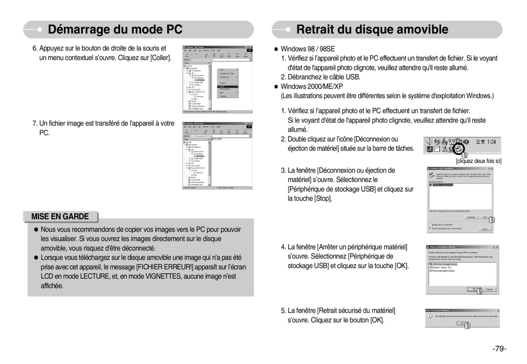 Samsung EC-I6ZZZSBB/FR, EC-I6ZZZBBB/FR, EC-I6ZZZSBA/FR, EC-I6ZZZBBA/FR manual Retrait du disque amovible 