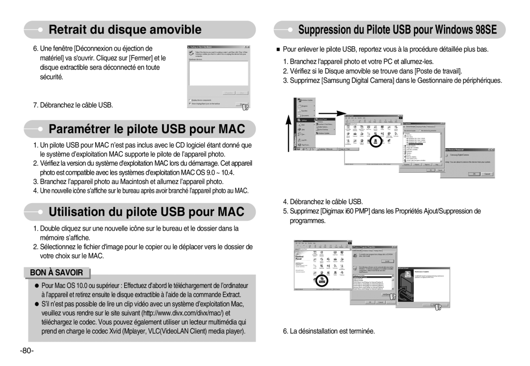 Samsung EC-I6ZZZBBB/FR, EC-I6ZZZSBB/FR manual Paramétrer le pilote USB pour MAC, Utilisation du pilote USB pour MAC 