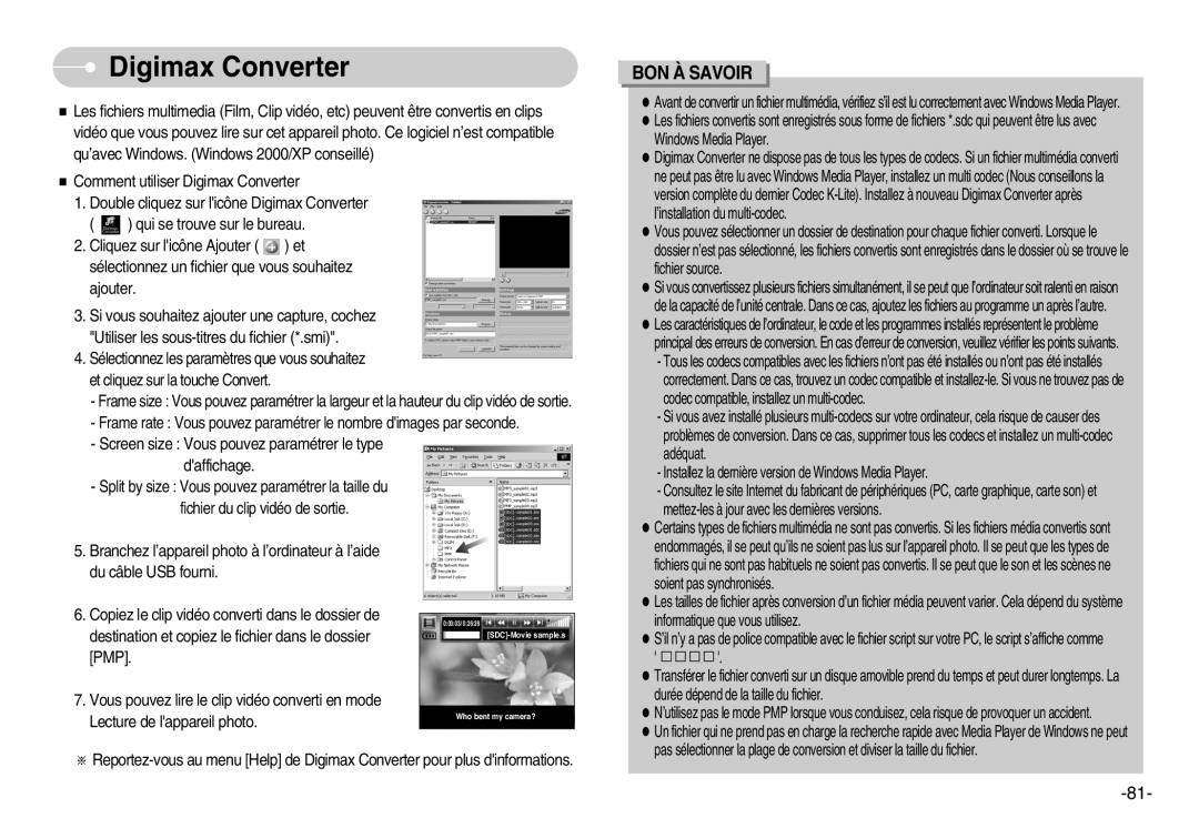 Samsung EC-I6ZZZSBA/FR, EC-I6ZZZSBB/FR, EC-I6ZZZBBB/FR, EC-I6ZZZBBA/FR manual Digimax Converter 