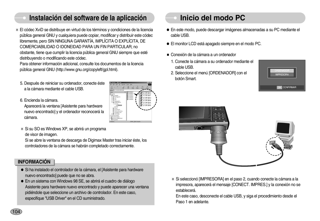 Samsung EC-I70ZZGBD/AS, EC-I70ZZGBC/E1, EC-I70ZZSBA/DE, EC-I70ZZSBD/SP, EC-I70ZZPBE/E1, EC-I70ZZPBD/SP manual Inicio del modo PC 