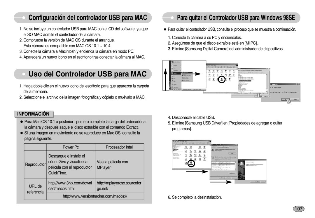 Samsung EC-I70ZZPBC/E1, EC-I70ZZGBC/E1 manual Uso del Controlador USB para MAC, Configuración del controlador USB para MAC 