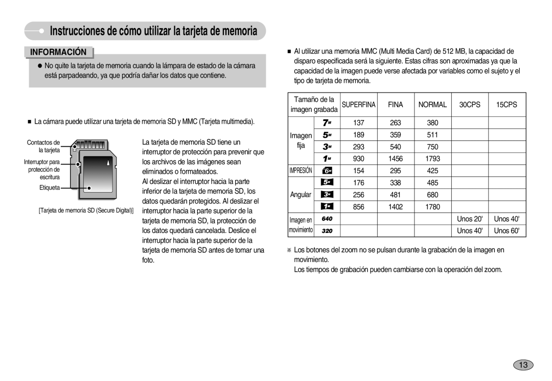 Samsung EC-I70ZZSBC/E1, EC-I70ZZGBC/E1, EC-I70ZZSBA/DE, EC-I70ZZSBD/SP Normal 30CPS 15CPS, 137 263 380 Imagen 189 359 511 