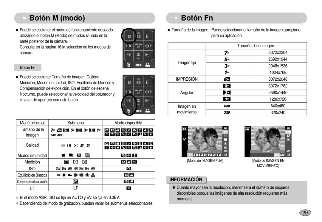 Samsung EC-I70ZZSBD/SP, EC-I70ZZGBC/E1, EC-I70ZZSBA/DE, EC-I70ZZPBE/E1, EC-I70ZZPBD/SP manual Botón M modo Botón Fn, Impresión 