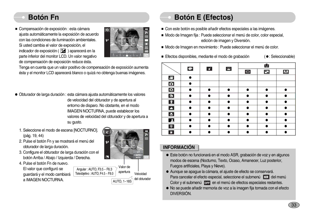 Samsung EC-I70ZZBBC/E1, EC-I70ZZGBC/E1, EC-I70ZZSBA/DE, EC-I70ZZSBD/SP, EC-I70ZZPBE/E1 manual Botón E Efectos, Diversión 