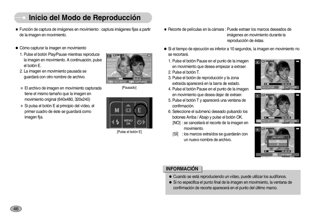 Samsung EC-I70ZZGBB/SP, EC-I70ZZGBC/E1, EC-I70ZZSBA/DE, EC-I70ZZSBD/SP manual El archivo de imagen en movimiento capturada 