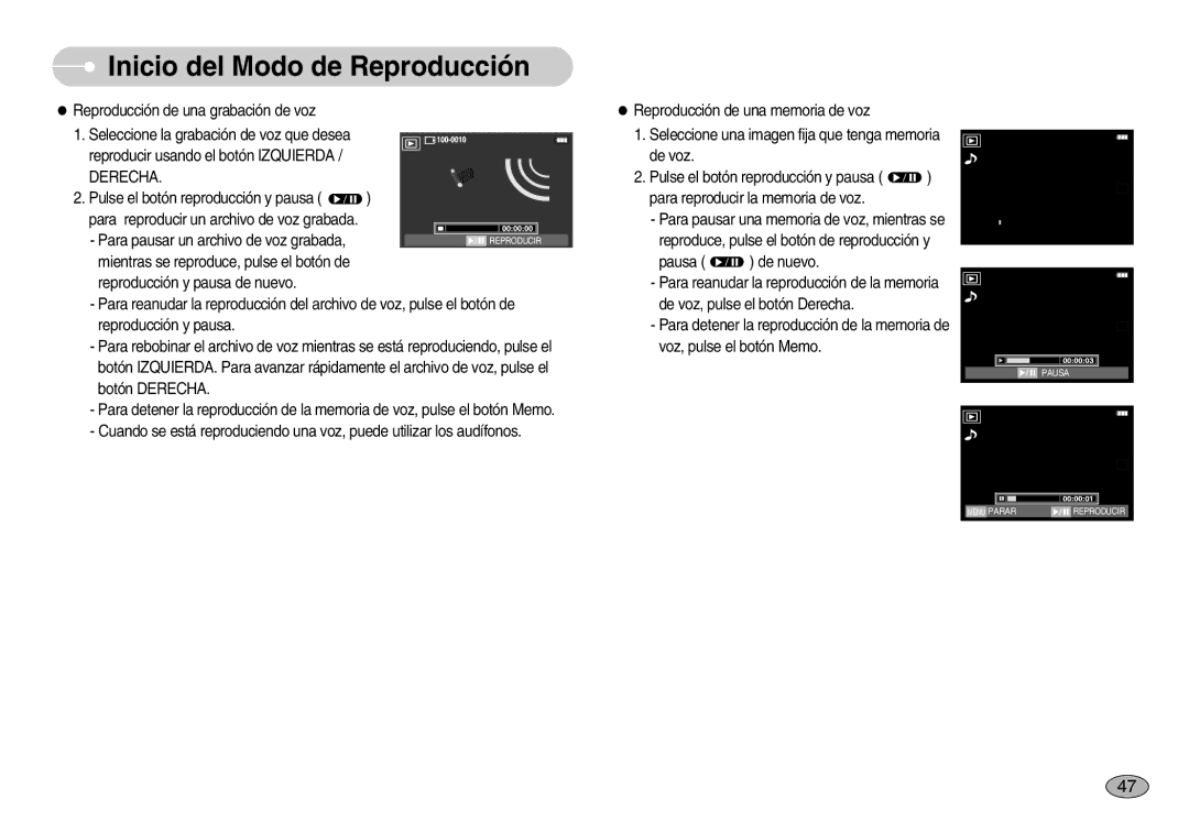 Samsung EC-I70ZZGBB/PT, EC-I70ZZGBC/E1, EC-I70ZZSBA/DE, EC-I70ZZSBD/SP, EC-I70ZZPBE/E1, EC-I70ZZPBD/SP manual Reproducir 