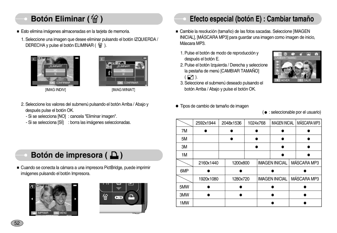 Samsung EC-I70ZZGBE/E1, EC-I70ZZGBC/E1, EC-I70ZZSBA/DE Botón Eliminar, Botón de impresora, Imagen Inicial Máscara MP3 6MP 