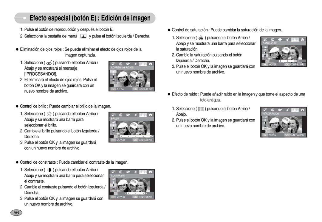 Samsung EC-I70ZZSBA/DE, EC-I70ZZGBC/E1, EC-I70ZZSBD/SP manual Efecto especial botón E Edición de imagen, ¡Procesando 