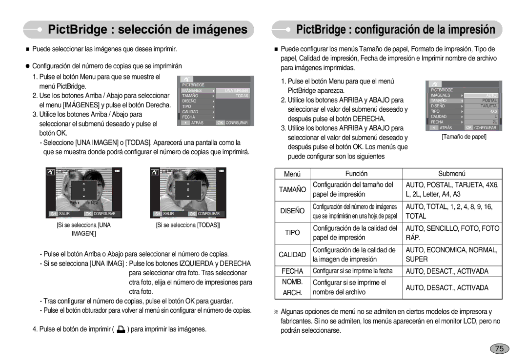 Samsung EC-I70ZZGBB/PT, EC-I70ZZGBC/E1, EC-I70ZZSBA/DE, EC-I70ZZSBD/SP, EC-I70ZZPBE/E1 manual PictBridge selección de imágenes 