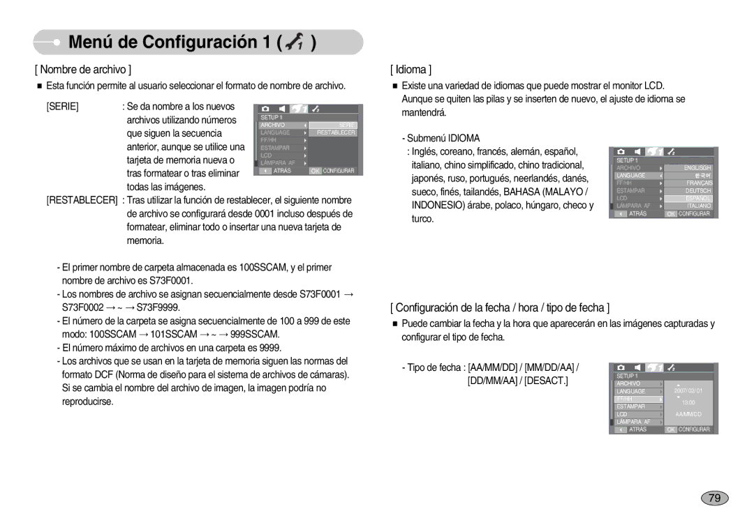 Samsung EC-I70ZZPBC/E1, EC-I70ZZGBC/E1 manual Se da nombre a los nuevos Archivos utilizando números, Que siguen la secuencia 