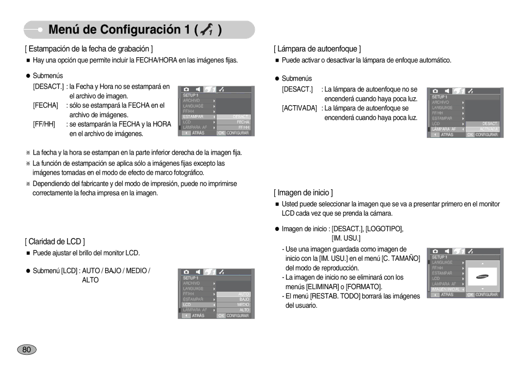 Samsung EC-I70ZZGBE/E1, EC-I70ZZGBC/E1, EC-I70ZZSBA/DE, EC-I70ZZSBD/SP, EC-I70ZZPBE/E1 manual Lámpara de autoenfoque, Ff/Hh 