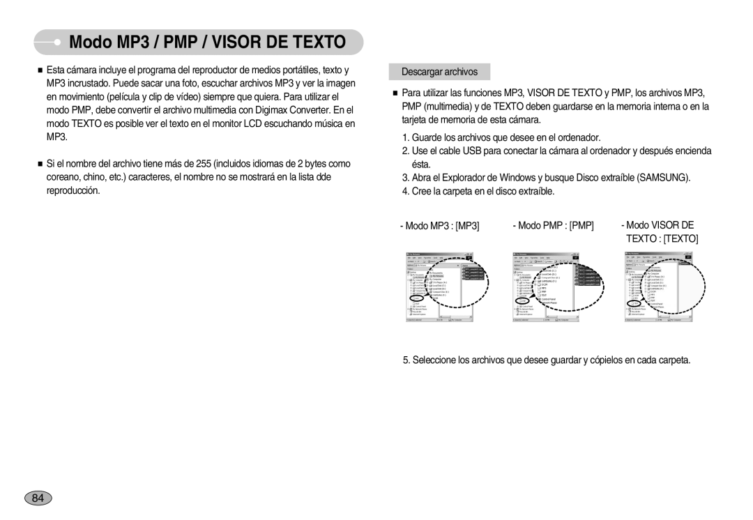 Samsung EC-I70ZZSBA/DE, EC-I70ZZGBC/E1, EC-I70ZZSBD/SP, EC-I70ZZPBE/E1 manual Modo MP3 / PMP / Visor DE Texto, Texto Texto 