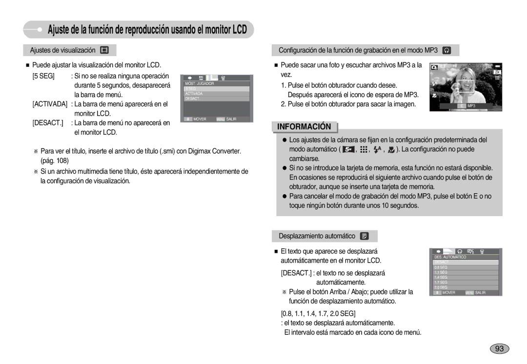 Samsung EC-I70ZZSBD/AS, EC-I70ZZGBC/E1, EC-I70ZZSBA/DE, EC-I70ZZSBD/SP, EC-I70ZZPBE/E1 manual La barra de menú aparecerá en el 