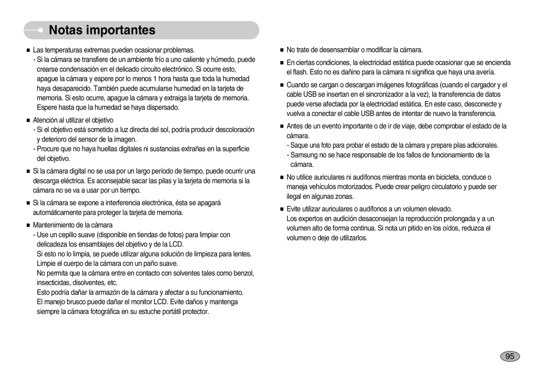 Samsung EC-I70ZZPBA/SP, EC-I70ZZGBC/E1, EC-I70ZZSBA/DE, EC-I70ZZSBD/SP, EC-I70ZZPBE/E1, EC-I70ZZPBD/SP manual Notas importantes 