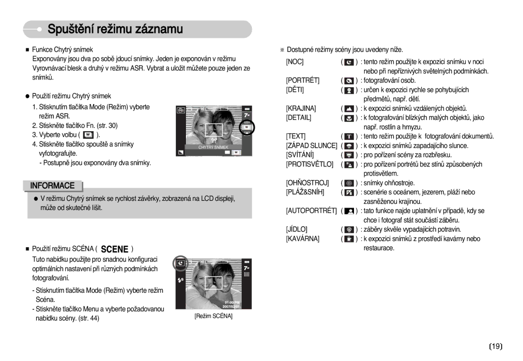 Samsung EC-I70ZZSBA/DE Portrét, Krajina, Detail, Západ Slunce, Svítání, Oh≈Ostroj, Pláî&Sníh, Autoportrét, Jídlo, Kavárna 