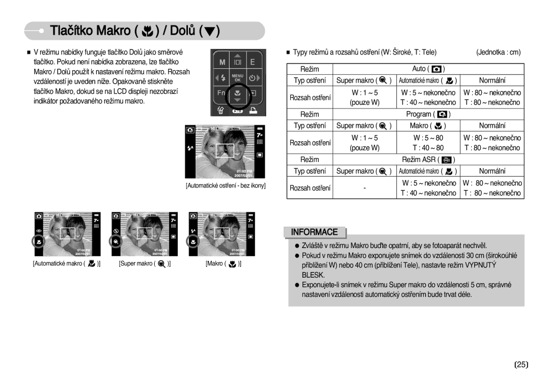 Samsung EC-I70ZZSBA/DE manual Tlaãítko Makro / DolÛ 