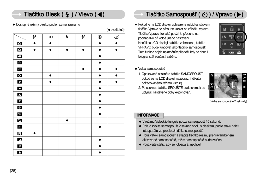 Samsung EC-I70ZZSBA/DE manual Tlaãítko Samospou‰È / Vpravo 