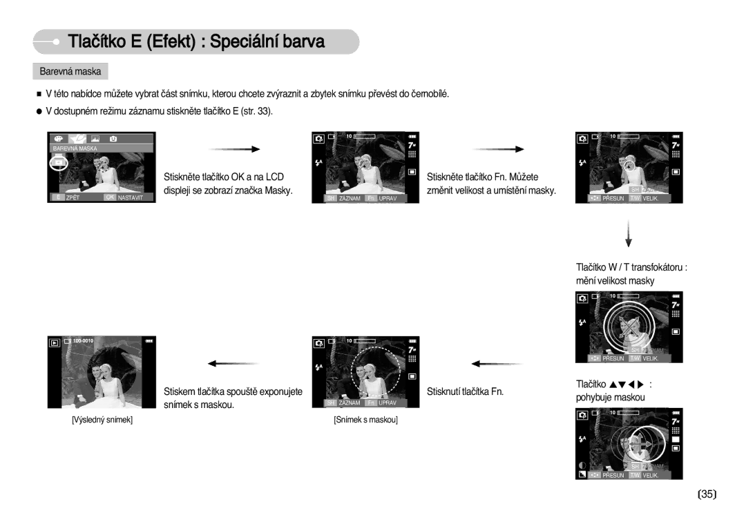 Samsung EC-I70ZZSBA/DE manual Tlaãítko E Efekt Speciální barva 