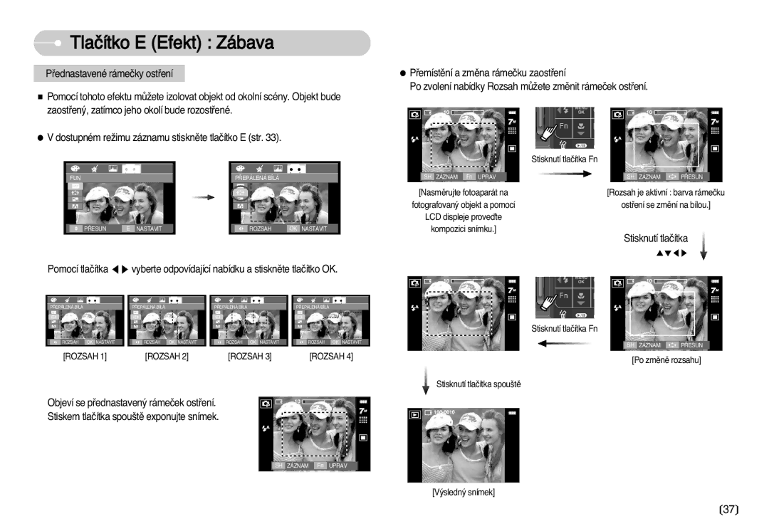 Samsung EC-I70ZZSBA/DE manual Tlaãítko E Efekt Zábava, Stisknutí tlaãítka 