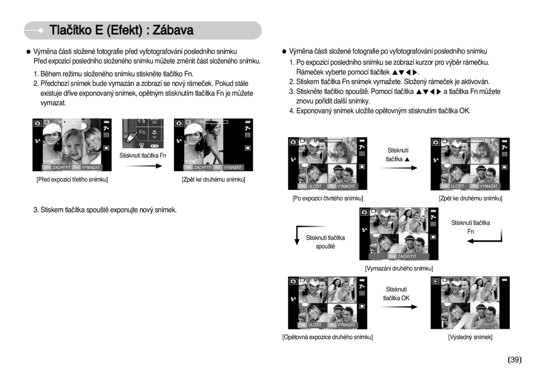 Samsung EC-I70ZZSBA/DE manual Stisknutí tlaãítka Fn 