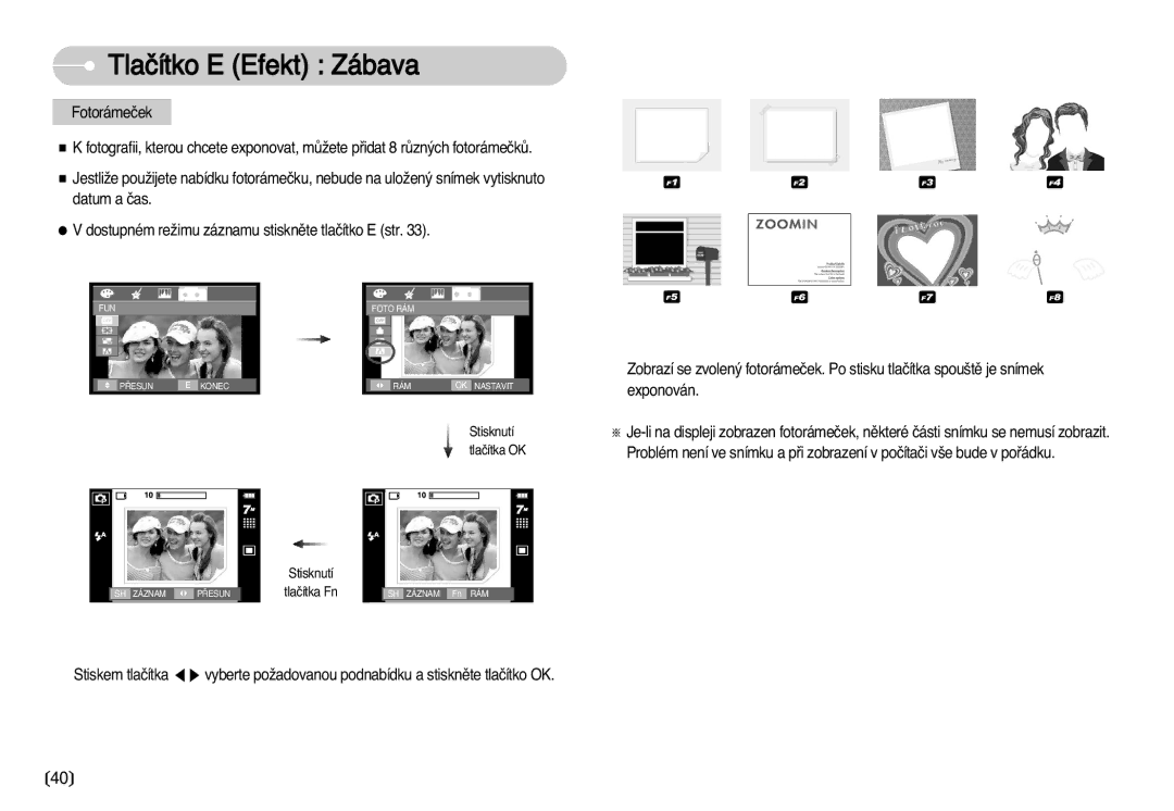 Samsung EC-I70ZZSBA/DE manual Foto RÁM ¤ESUN Konec Nastavit 