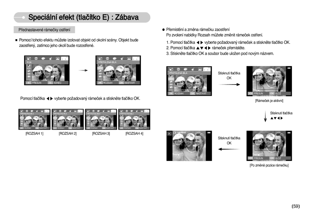 Samsung EC-I70ZZSBA/DE manual Rámeãek je aktivní 