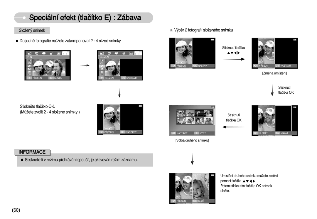 Samsung EC-I70ZZSBA/DE manual Stisknûte tlaãítko OK MÛÏete zvolit 2 4 sloÏené snímky 