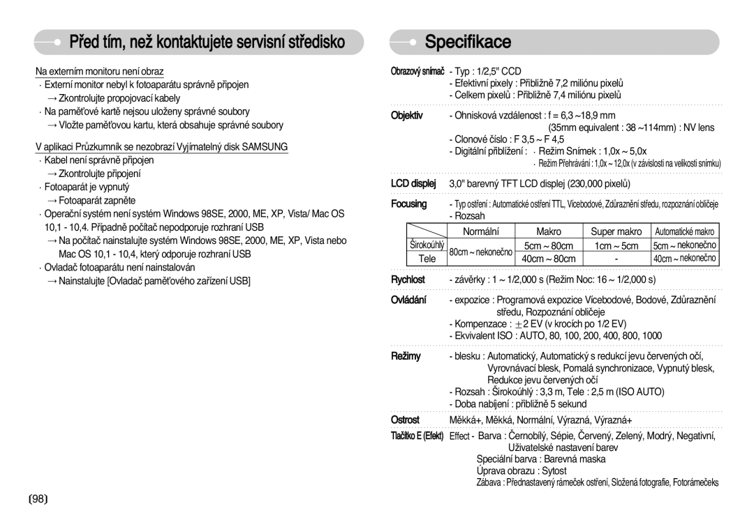 Samsung EC-I70ZZSBA/DE manual Specifikace 