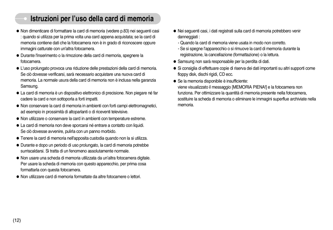 Samsung EC-I70ZZGBB/IT, EC-I70ZZSBA/E1, EC-I70ZZSBA/DE, EC-I70ZZBBA/E1, STC-I70S Istruzioni per l’uso della card di memoria 