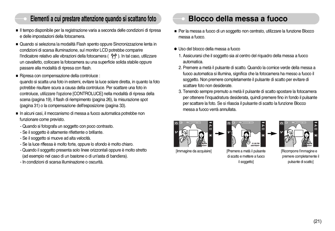 Samsung EC-I70ZZPBB/IT, EC-I70ZZSBA/E1, EC-I70ZZSBA/DE, EC-I70ZZBBA/E1 Blocco della messa a fuoco, Immagine da acquisire 