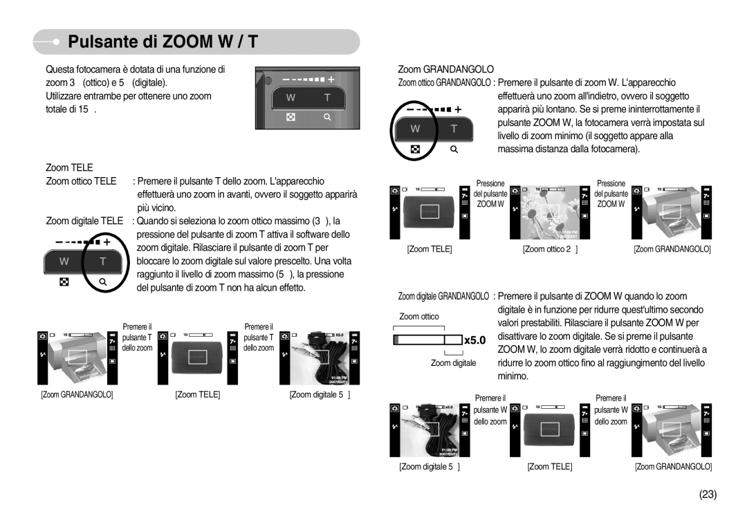 Samsung EC-I70ZZPBA/IT, EC-I70ZZSBA/E1, EC-I70ZZSBA/DE, EC-I70ZZBBA/E1, STC-I70S, STC-I70B manual Pulsante di Zoom W / T, Minimo 