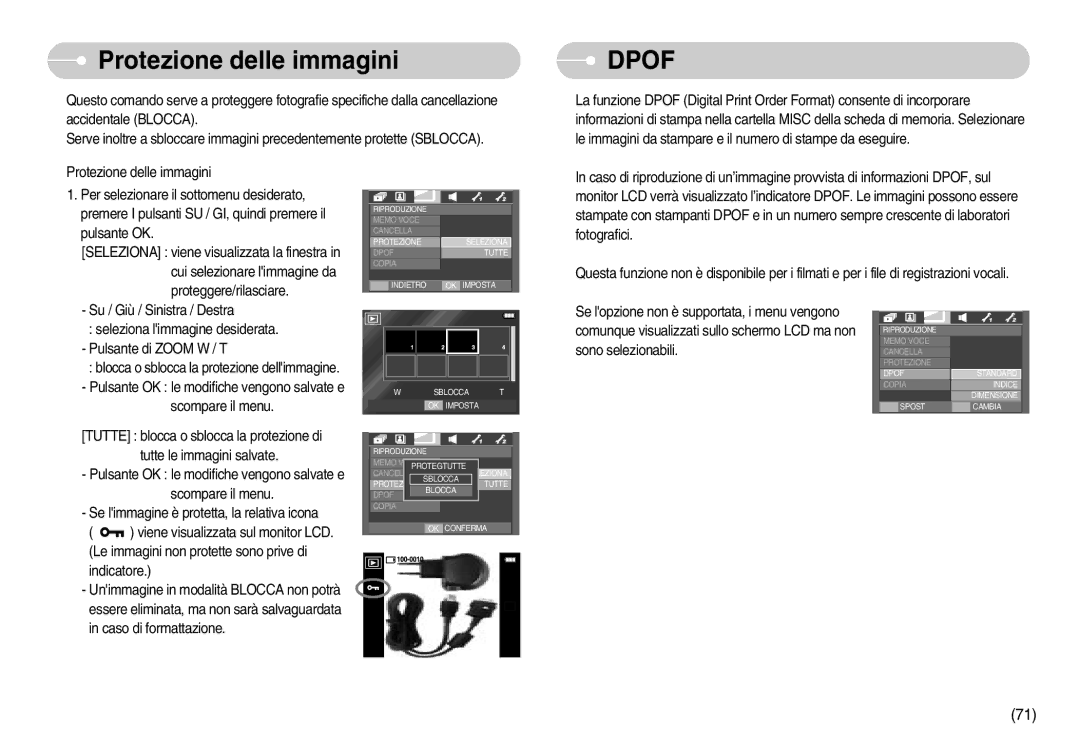 Samsung STC-I70G, EC-I70ZZSBA/E1, EC-I70ZZSBA/DE, EC-I70ZZBBA/E1, STC-I70S, EC-I70ZZSBB/IT Protezione delle immagini, Dpof 