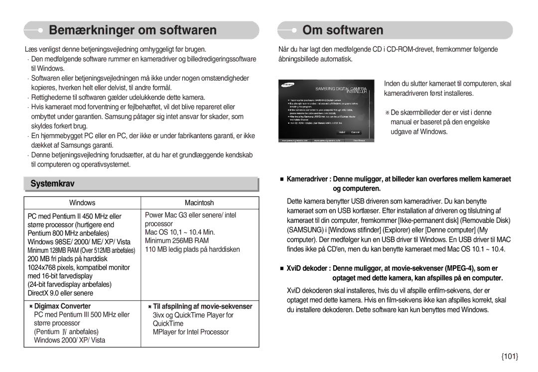 Samsung EC-I70ZZGBA/FI, EC-I70ZZSBC/E2, EC-I70ZZPBC/E2, EC-I70ZZBBC/E2 manual Bemærkninger om softwaren, Om softwaren 