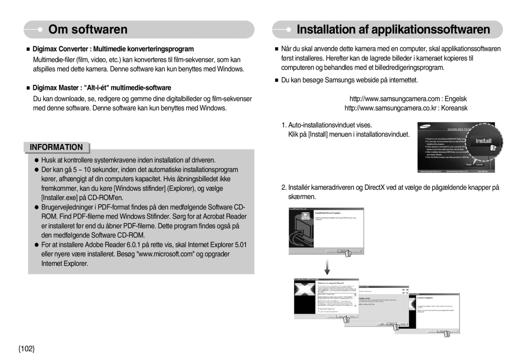 Samsung EC-I70ZZSBB/E2 manual Installation af applikationssoftwaren, Digimax Converter Multimedie konverteringsprogram 