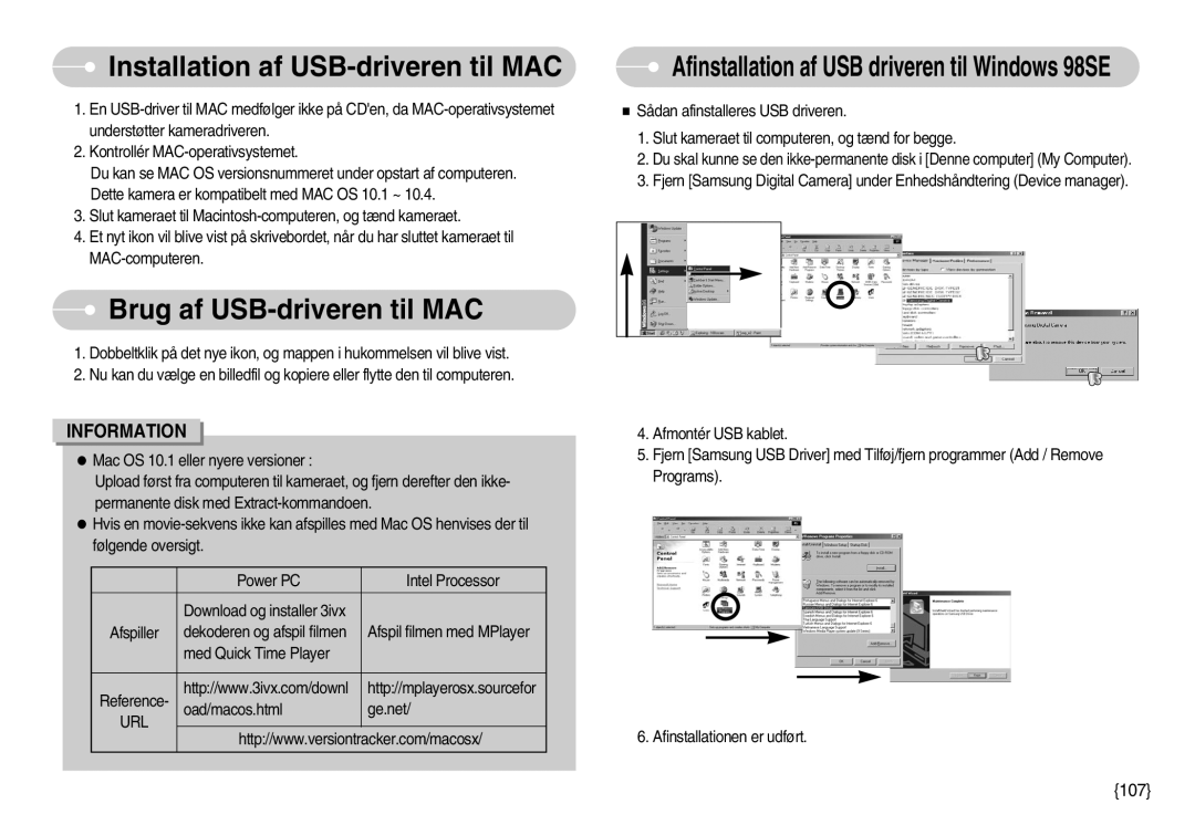 Samsung EC-I70ZZGBC/E2, EC-I70ZZSBC/E2 manual Installation af USB-driveren til MAC, Brug af USB-driveren til MAC, Url 