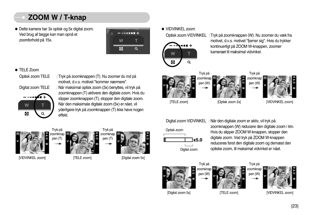 Samsung EC-I70ZZGBA/FI, EC-I70ZZSBC/E2, EC-I70ZZPBC/E2, EC-I70ZZBBC/E2, EC-I70ZZSBA/DE, EC-I70ZZGBC/E2 manual Zoom W / T-knap 