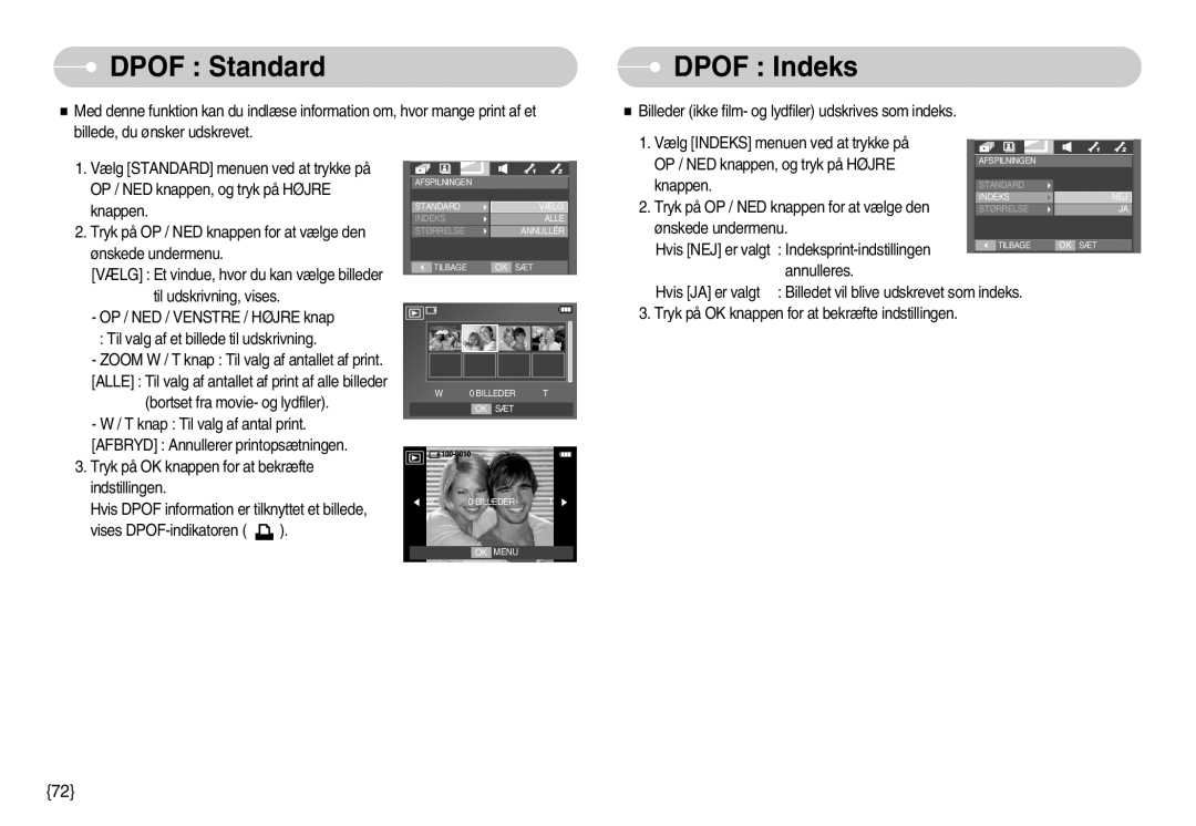 Samsung EC-I70ZZPBA/FI, EC-I70ZZSBC/E2, EC-I70ZZPBC/E2, EC-I70ZZBBC/E2, EC-I70ZZSBA/DE manual Dpof Standard, Dpof Indeks 