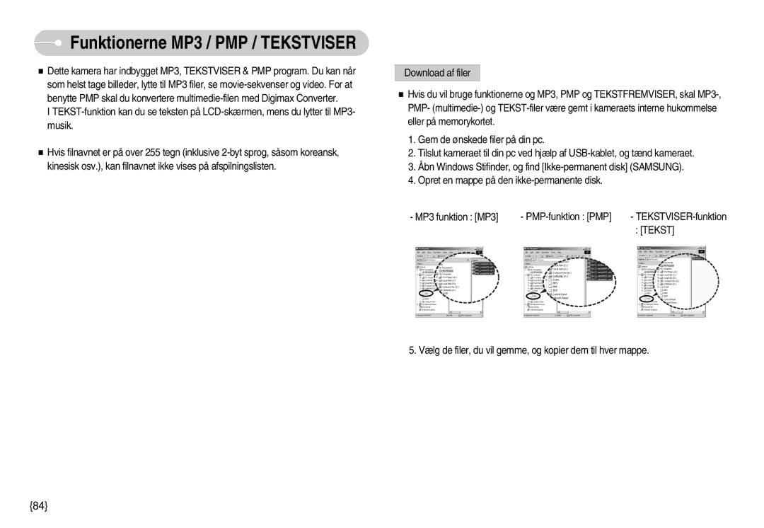 Samsung EC-I70ZZGBB/E2, EC-I70ZZSBC/E2, EC-I70ZZPBC/E2, EC-I70ZZBBC/E2, EC-I70ZZSBA/DE Funktionerne MP3 / PMP / Tekstviser 