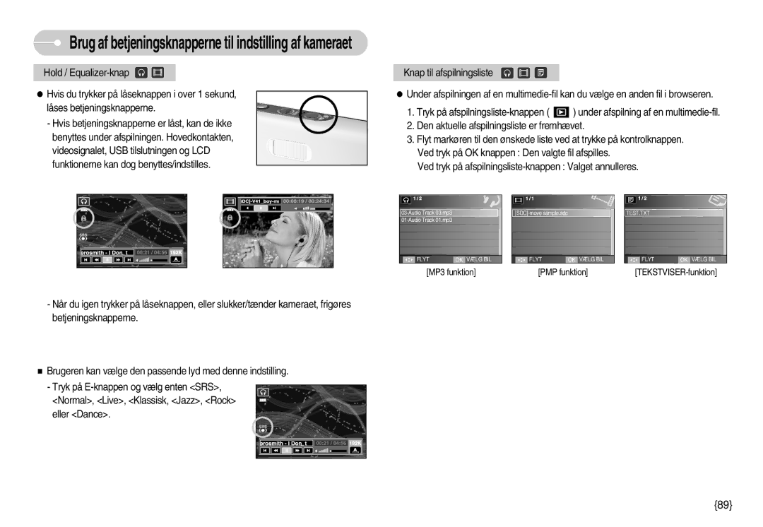 Samsung EC-I70ZZSBB/E2, EC-I70ZZSBC/E2, EC-I70ZZPBC/E2, EC-I70ZZBBC/E2, EC-I70ZZSBA/DE manual MP3 funktion PMP funktion 